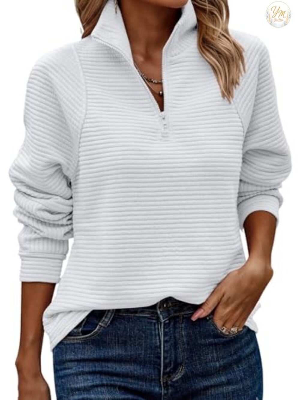 ECOWISH Quarter Zip Women Tunics Tops Oversized Textured Pullovers